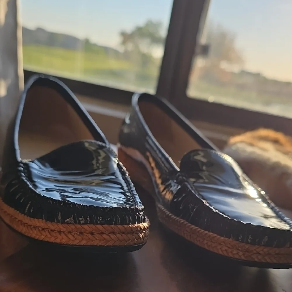 Stuart Weitzman Patent Leather Espadrilles Flats Vtg Classic Loafer Design 9.5 N